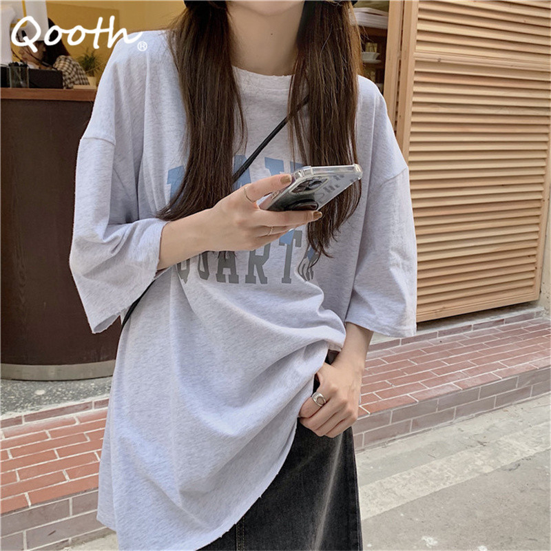 Qooth Mid-length Cotton Blend Letter Printed T-shirt Oversized O-neck Short Sleeve Loose Causal Shirt Womens Summer Tops QT745 210518, White
Qooth Mid-length Cotton Blend Letter Printed T-shirt Oversized O-neck Short Sleeve Loose Causal Shirt Womens Summer Tops QT745 210518, White