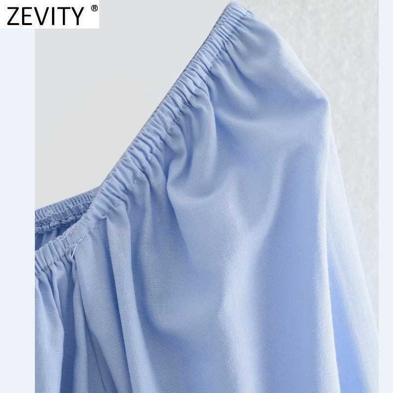 Zevity French Style Women V Neck Solid Color Short Shirt Femme Puff Sleeve Hem Elastic Pleated Slim Blouse Chic Crop Tops LS9347 210603