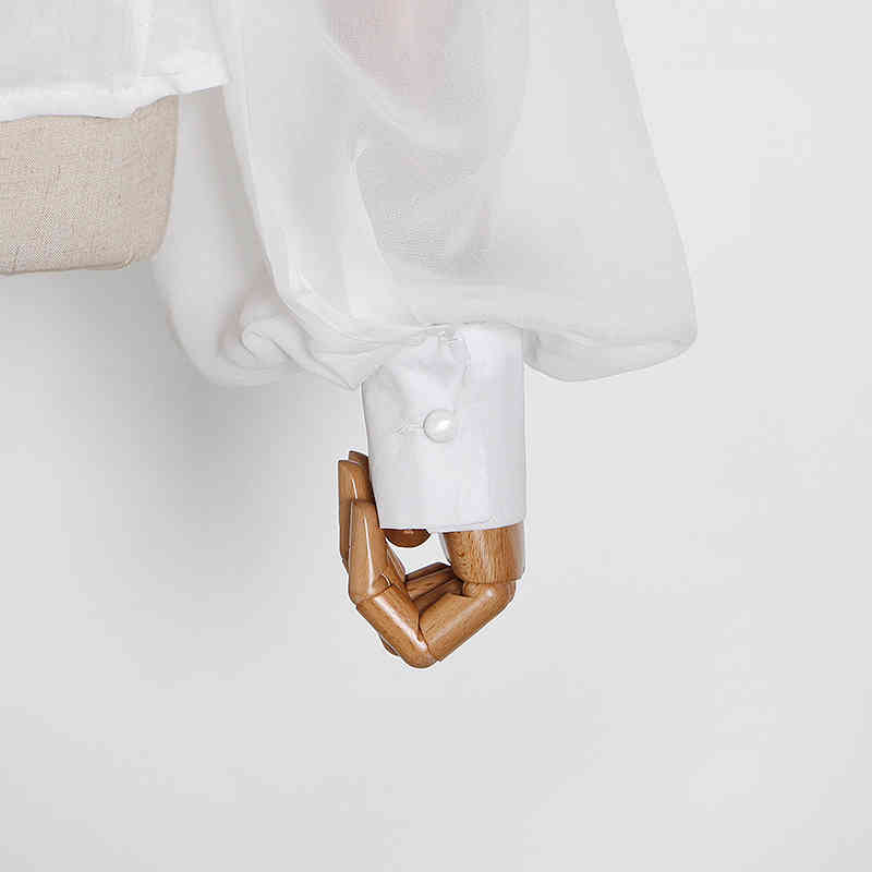 White Patchwork Ruffle Chiffon Blouse For Women Lantern Sleeve Elegant Female Summer Fashion 210524