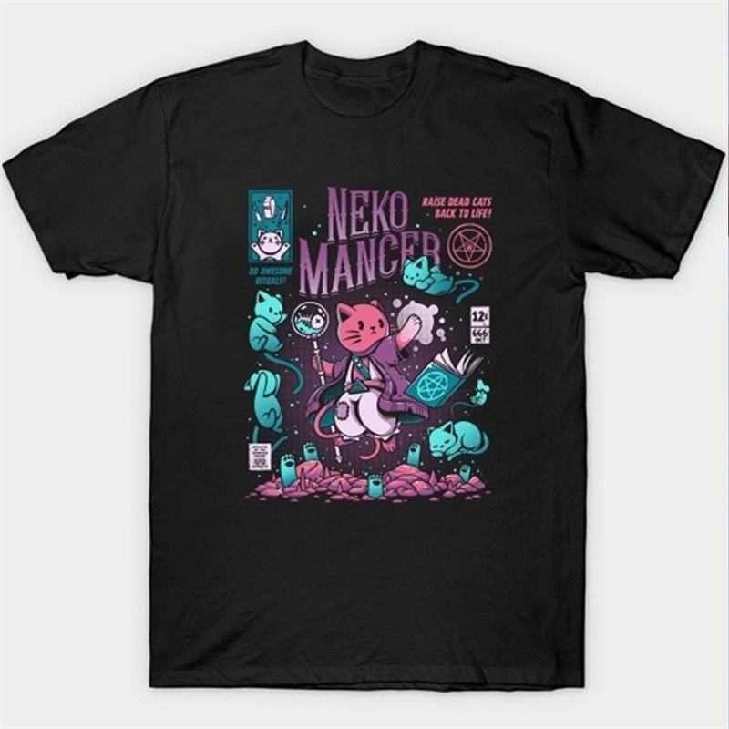 Neko Mancer T-Shirt Unisex Cute Aesthetic Grunge Black Tee Satantic Gothic Clothing Witch Shirt 210406