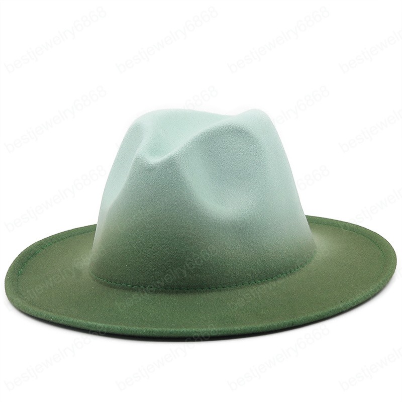 Simple Women Men Vintage Trilby Felt Fedora Hat With Wide Brim Hats Gentleman Elegant Gradient Color For Lady Winter Red Jazz Caps