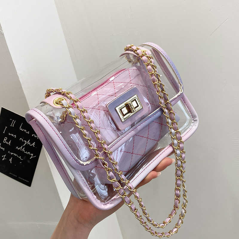 Transparent Jelly bag Lattice Crossbody bag 2021 Summer New Quality PVC Women's Designer Handbag Chain Shoulder Messenger Bag, Gradient blue
Transparent Jelly bag Lattice Crossbody bag 2021 Summer New Quality PVC Women's Designer Handbag Chain Shoulder Messenger Bag, Gradient blue