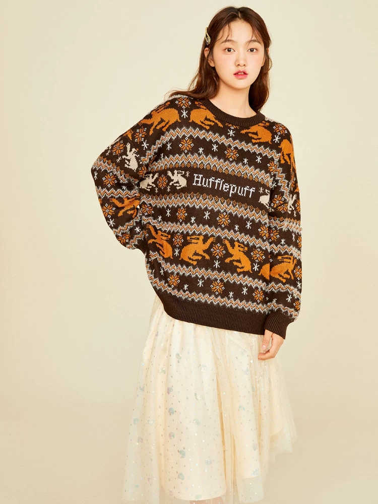 Winter Spring Sweater Cute Preppy Style Pullover Animal Sign Full Sleeve Knitted Top Clothes For School Femal Jumper 211011Z