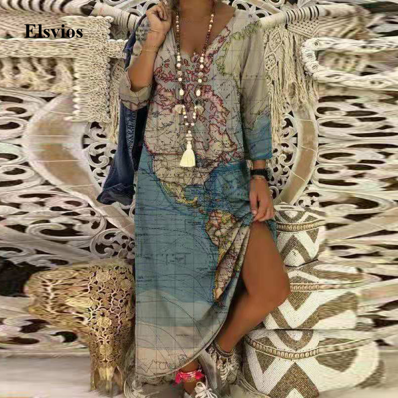 Casual Women V-Neck Loose Long Dress Spring Vintage Earth Maps Print Party Dress Fashion Elegant Long Sleeve Maxi Dress Vestidos, 02 leopard
Casual Women V-Neck Loose Long Dress Spring Vintage Earth Maps Print Party Dress Fashion Elegant Long Sleeve Maxi Dress Vestidos, 02 leopard