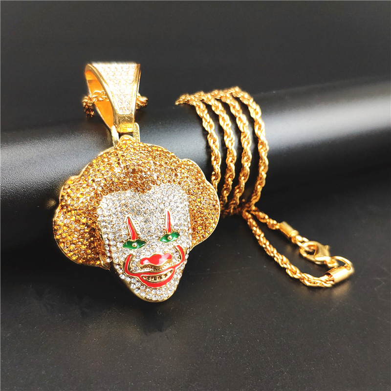 Clown iced out chains pendant for Men hip hop bling chains jewelry men's diamond tennis bracelet with 2 colors