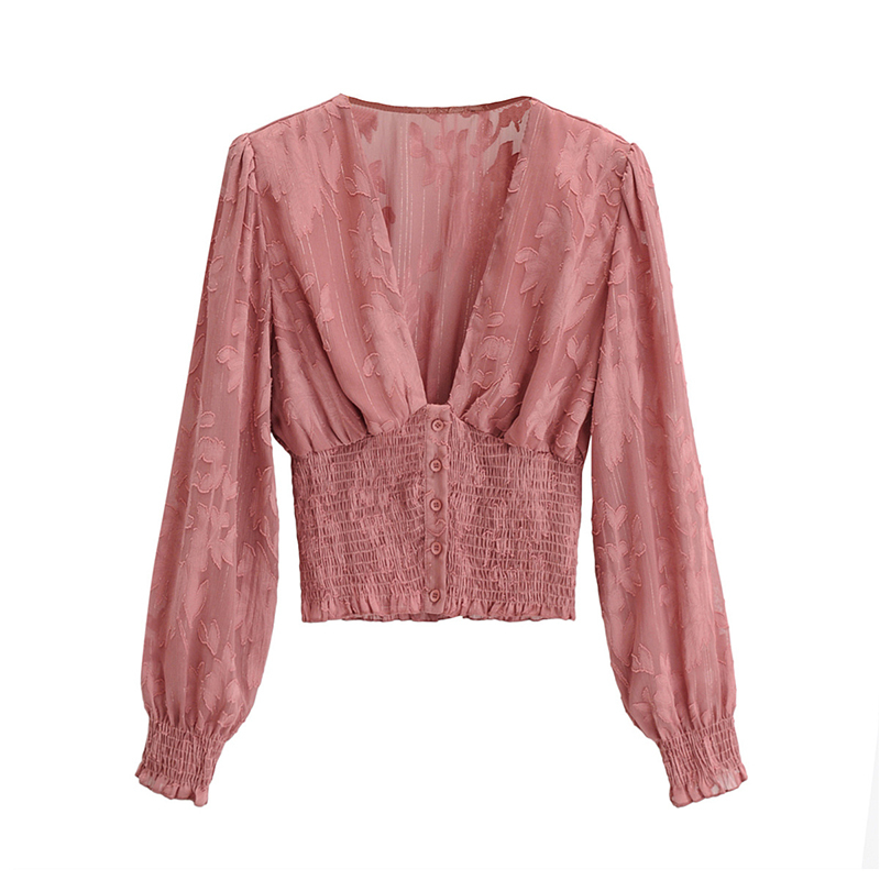 Paris Girl Solid Lady Short Tops V Neck Pink Vintage Chiffon Blouse Pleated Elastic Waist Cut Flowers Shirt Women Summer Autumn 210524, Picture
Paris Girl Solid Lady Short Tops V Neck Pink Vintage Chiffon Blouse Pleated Elastic Waist Cut Flowers Shirt Women Summer Autumn 210524, Picture