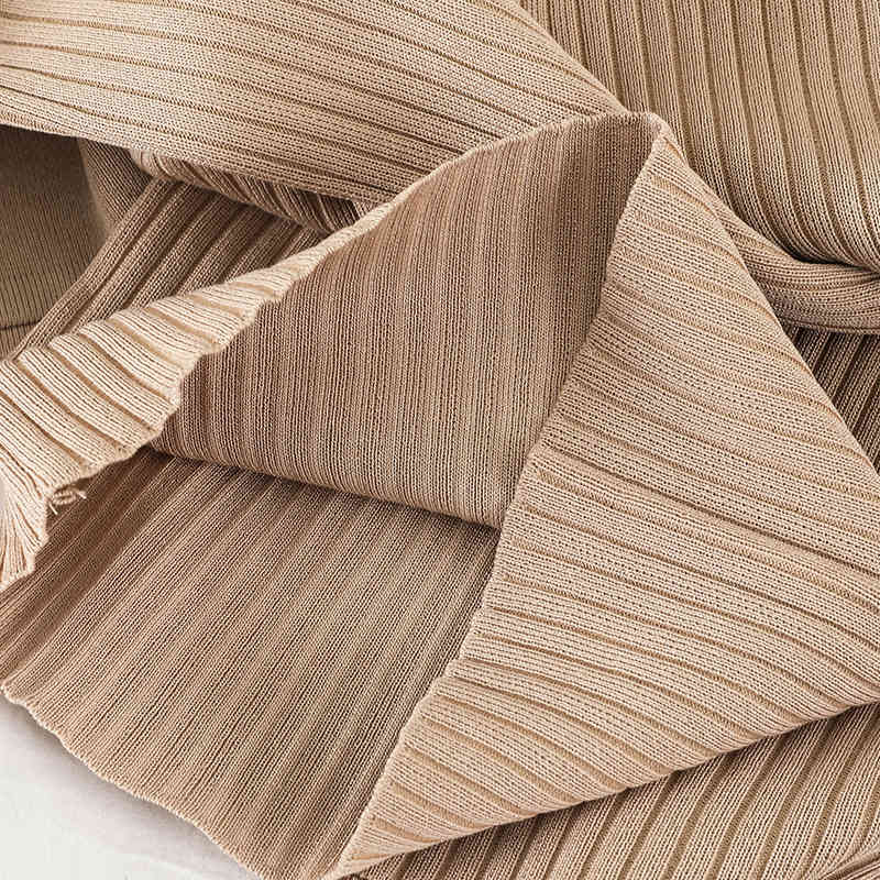 2PCS Set Women Knitted Pullovers Sweater Halter Stripe Knit Jumper Tops + Wide Leg Long Pants Suits Tracksuits 1G693 210430