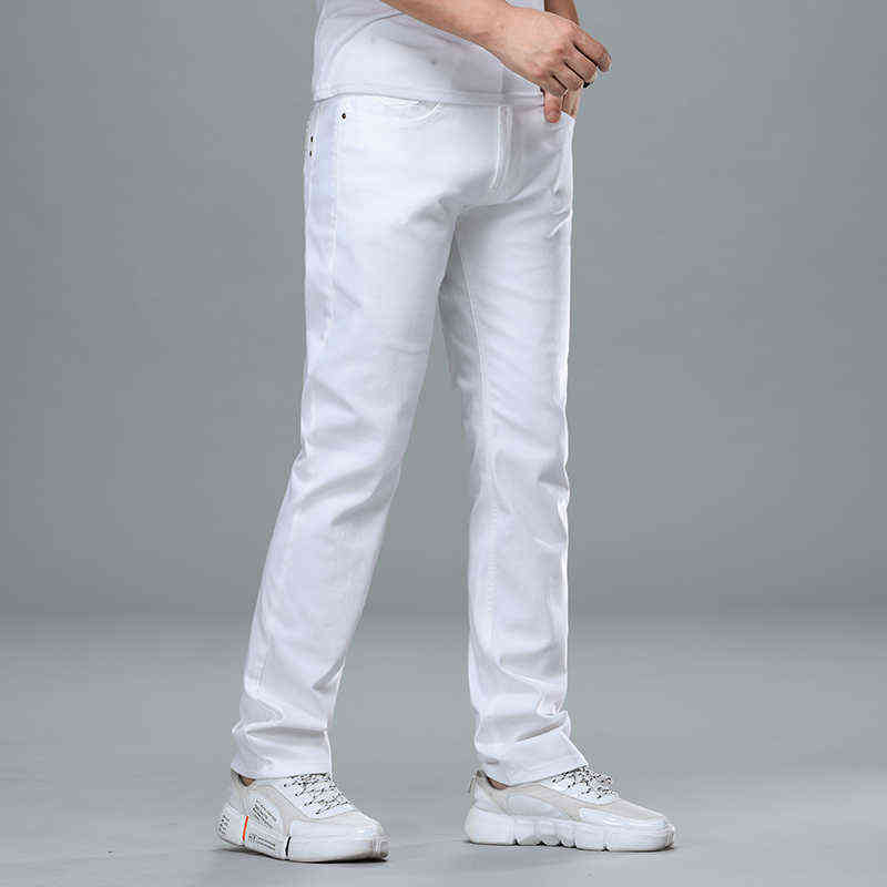 Fashion Streetwear Soft White Denim Trousers Men Baggy Jeans Slim Fit Pants Classic Business work Casual and simple Homme 211111