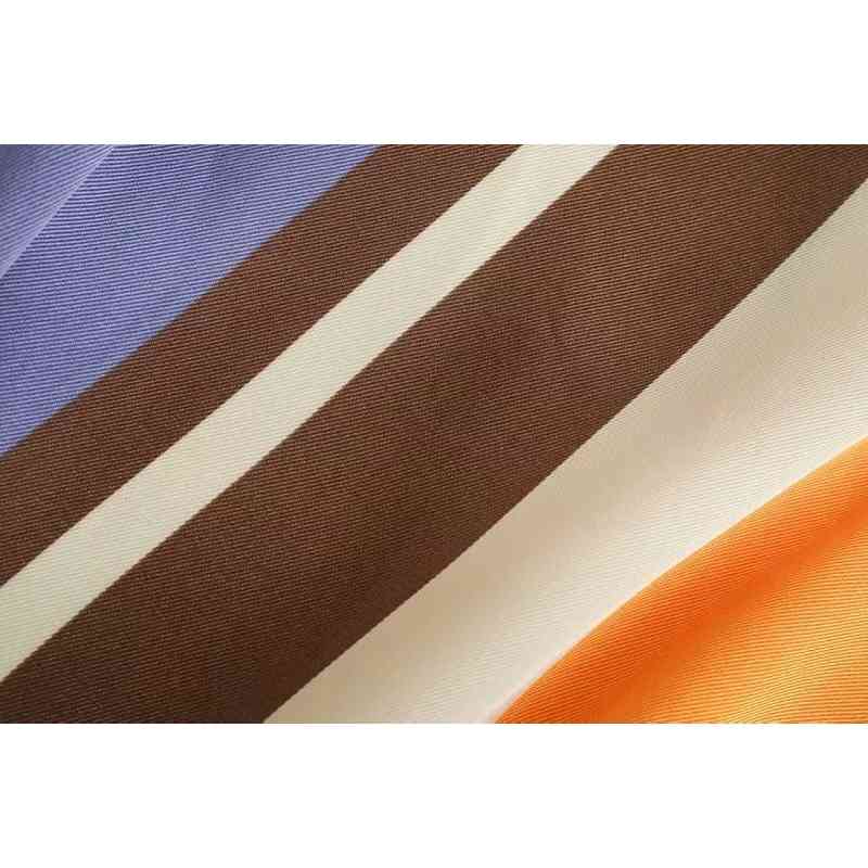 Holiday Rainbow Colored Women Striped Dress CHIC Cross V neck Bat Long Sleeve Tie Bow Sashes one-Piece Mini Dresses 210429