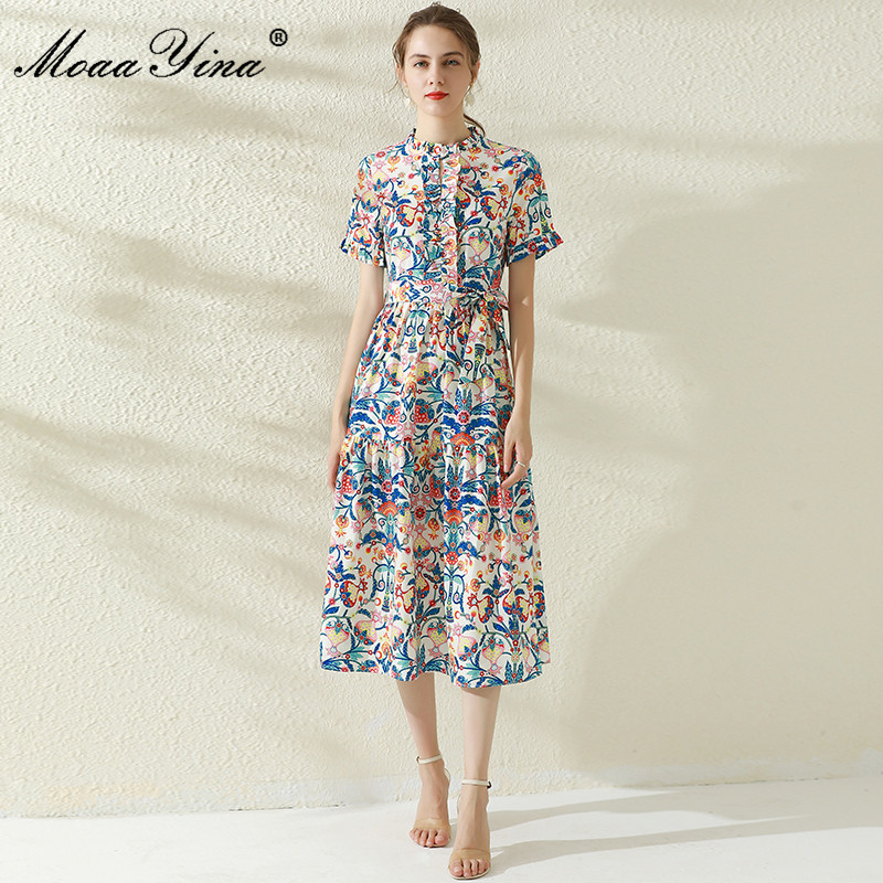 Fashion Designer Summer Dress Women's Short sleeve Waistband High waist Floral print vintage Midi Vestidos 210524, Multi
Fashion Designer Summer Dress Women's Short sleeve Waistband High waist Floral print vintage Midi Vestidos 210524, Multi