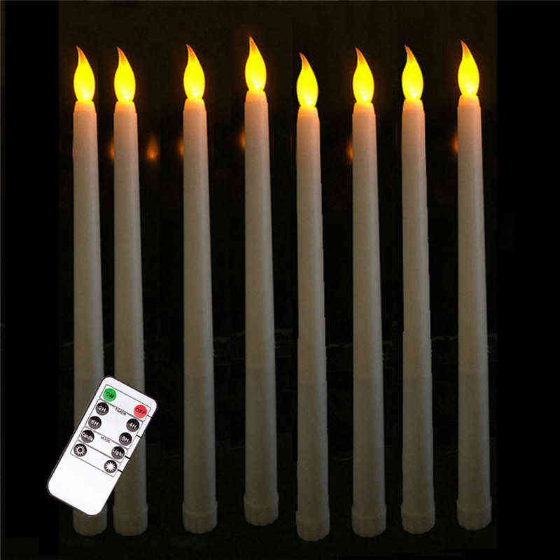 Pack of 8 Warm White Remote Flameless LED Taper Candles Realistic Bright Flicker Bulb Battery Operated 28 cm Ivory LED Candles H129064149