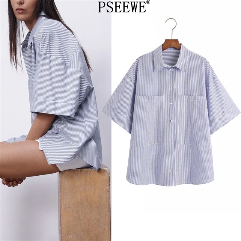 Women Shirts Blue Striped Oversized Woman Summer Button Up Plus Size Casual Short Sleeve Female 210519, White
Women Shirts Blue Striped Oversized Woman Summer Button Up Plus Size Casual Short Sleeve Female 210519, White