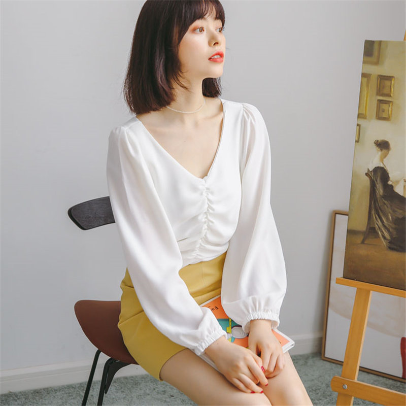 Chic Pleated Cute Blouses Sweet Slim Loose Korean Style Feminine Women Elegant Fashion Gentle Shirts 210421