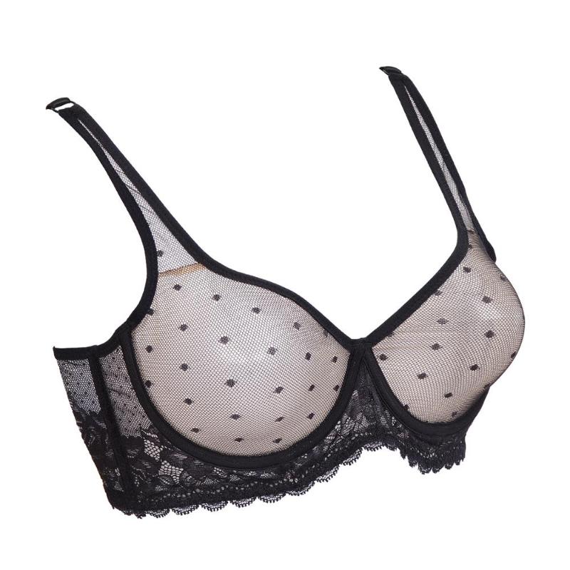 Bras Dropship Sexy Underwear Mesh Thin Cups Women Bra Intimates Dot Underwire Plus Size 32 34 36 38 40 42 44 A B C D DD E DDD F