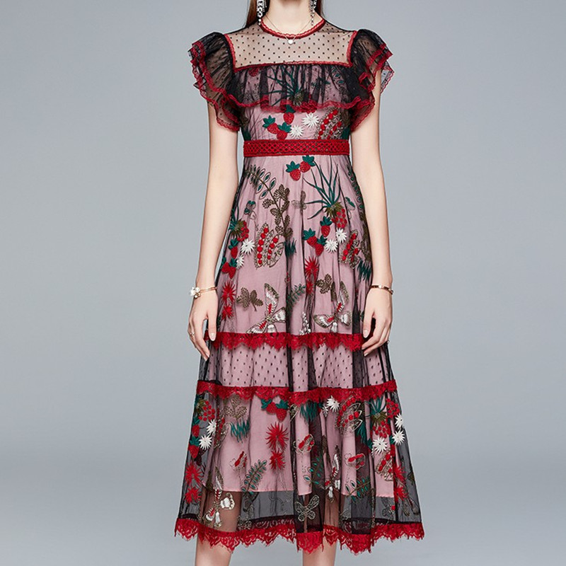 Fashion Floral Embroidery Dress For Women Summer Elegant Short Sleeve Lace Stitch Mesh A-Line Long Party Vestidos 210525, Picture color
Fashion Floral Embroidery Dress For Women Summer Elegant Short Sleeve Lace Stitch Mesh A-Line Long Party Vestidos 210525, Picture color