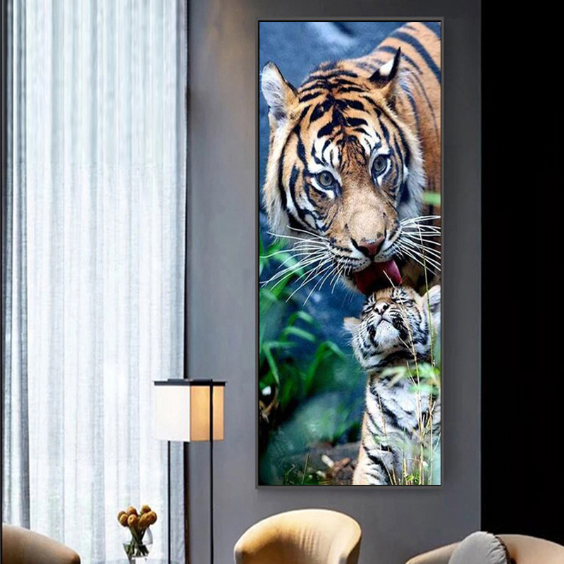 Giraffe Tiger Elephant Zebra Art Canvas Print Painting Wild Animals Wall Picture Parent Child Living Room Home Decoration Poster