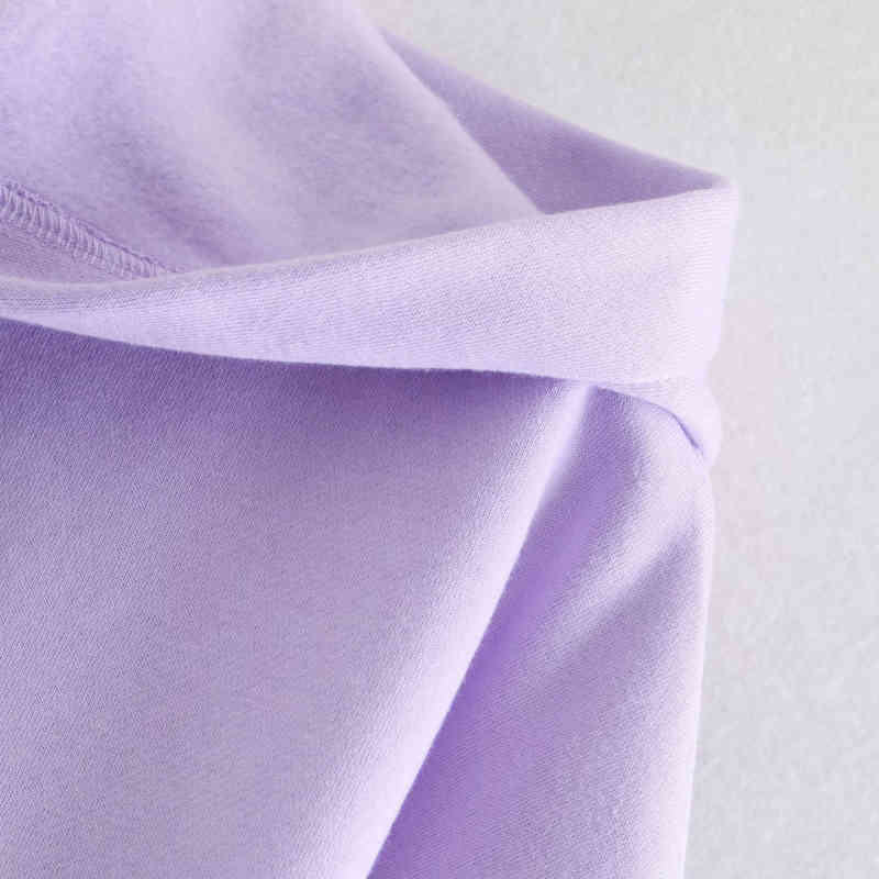 Casual Woman Oversized Purple Short Hoodies Fashion Ladies Autumn Long Sleeve Pullover Female Sweet Drawstring Tops 210515