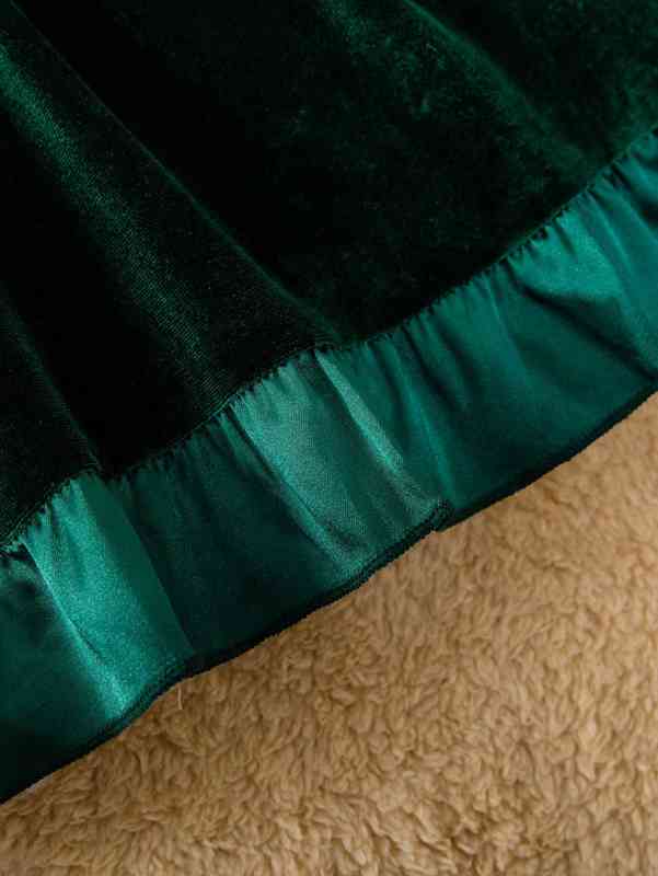 Baby Flounce Sleeve Bow Front Ruffle Hem Velvet Dress SHE