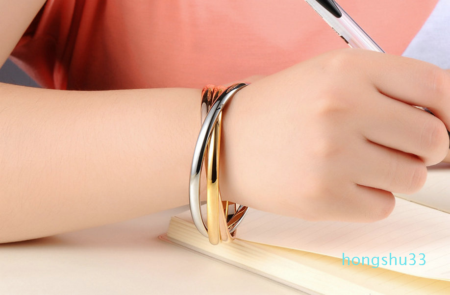 high quality steel love jewelry tricolor ladies bangle bracelet for modern women bracelet gift with velvet bag