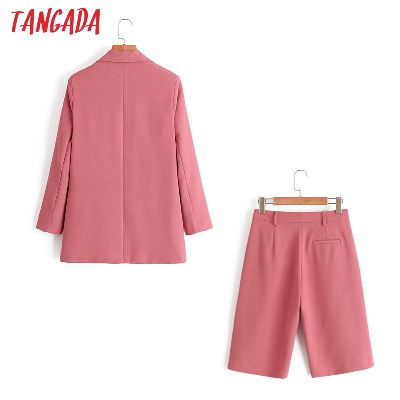 Office Lady Women's Pink Blazer Shorts Spring Fashion Suit 2 Piece Set DA84 210416