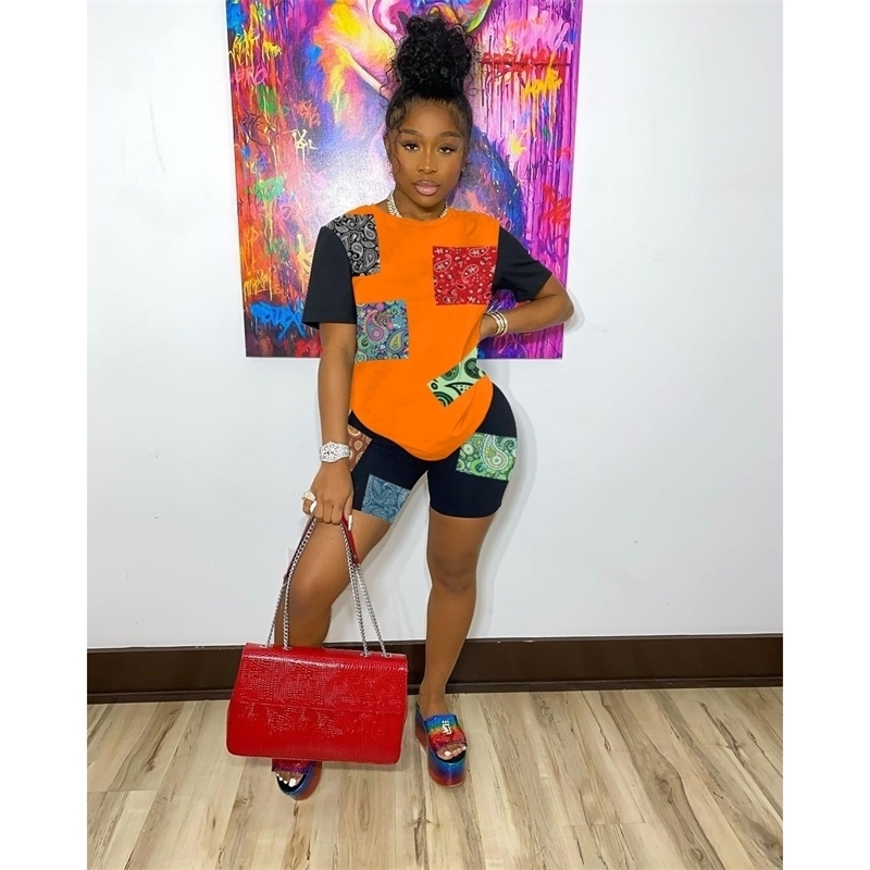 Women Designers Clothes Tracksuits Two Piece Set Paisley Patch Printing Summer Street Fashion