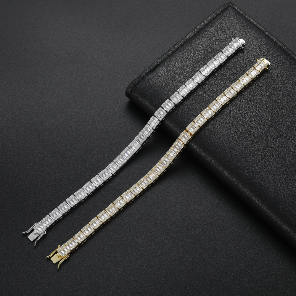 7mm Hop Cubic Zirconia Tennis Bracelet Baguette Chains 7inch 8inch Brass Bangle Wristband CZ Stones Mens Jewelry Bling CZ Stones Luxury Diamond Jewelr