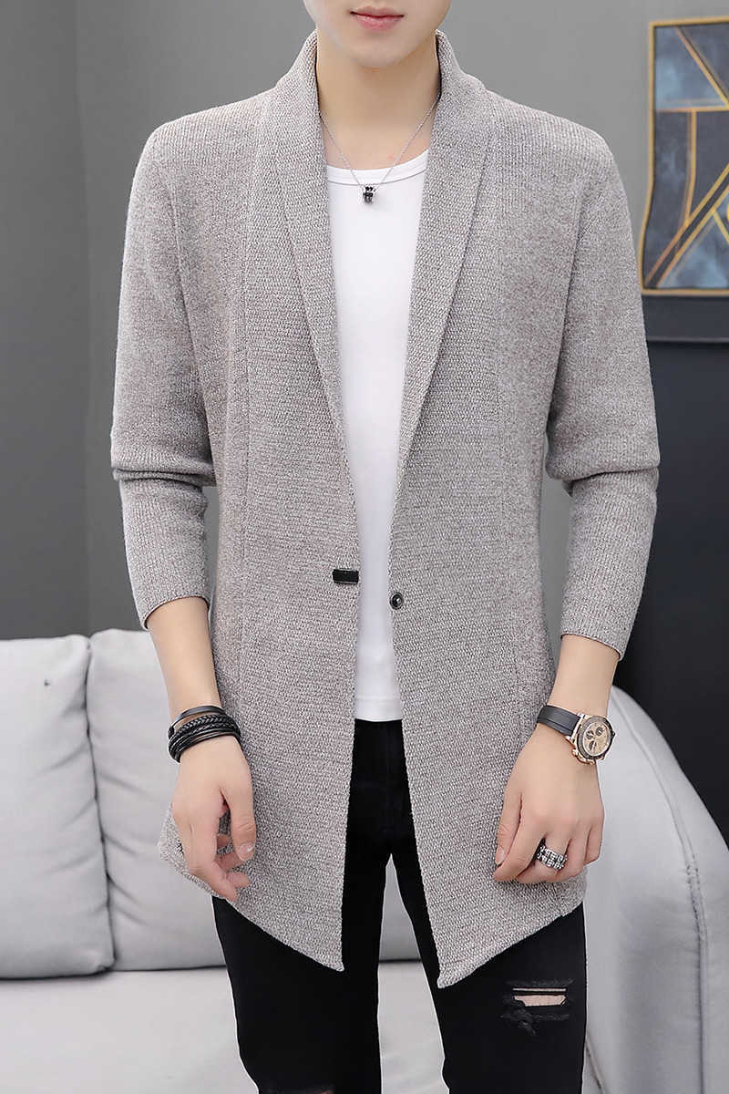 Mens Autumn And Winter Sweaters Men's X-long Knitted Sweaters Jackets Men Long Style Cardigan Solid Color Sweatercoat 210818