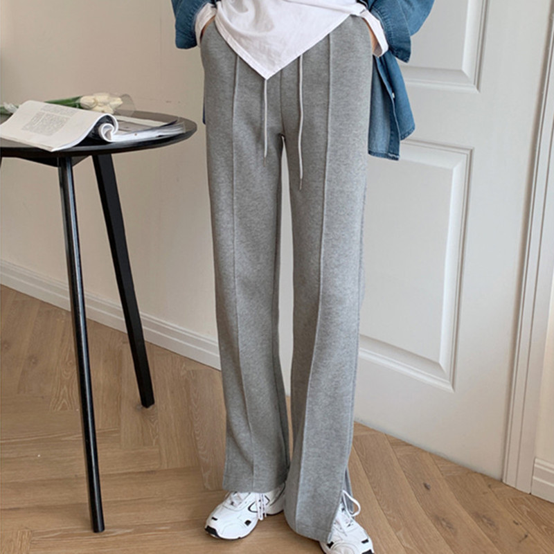 OL Elegant High Waist Plus Velvet Wide Leg Pants Women Spring Autumn Work Casual Female Thick Trousers 210421