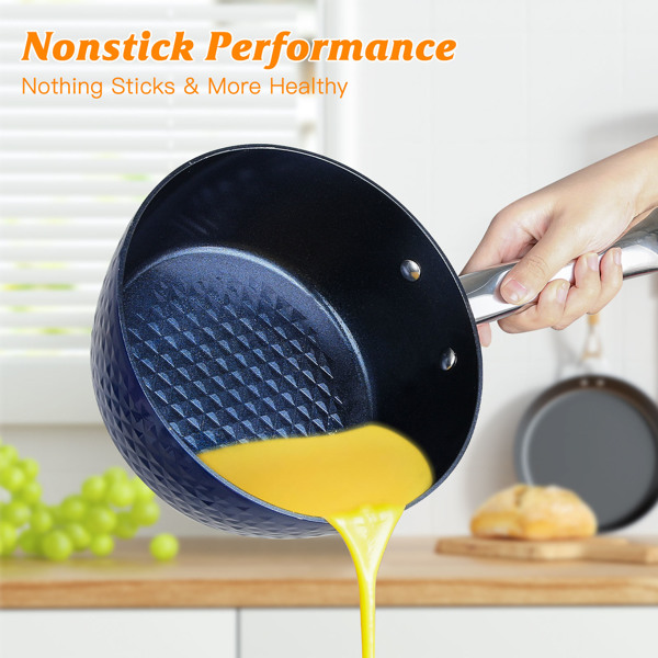 Cooking Utensils Frying Pan Sets Non Stick 3Pieces Blue 3D Diamond Cookware 20/24cm 18cm Saucepan - Pots and Pans Set Aluminum Ceramic Coating