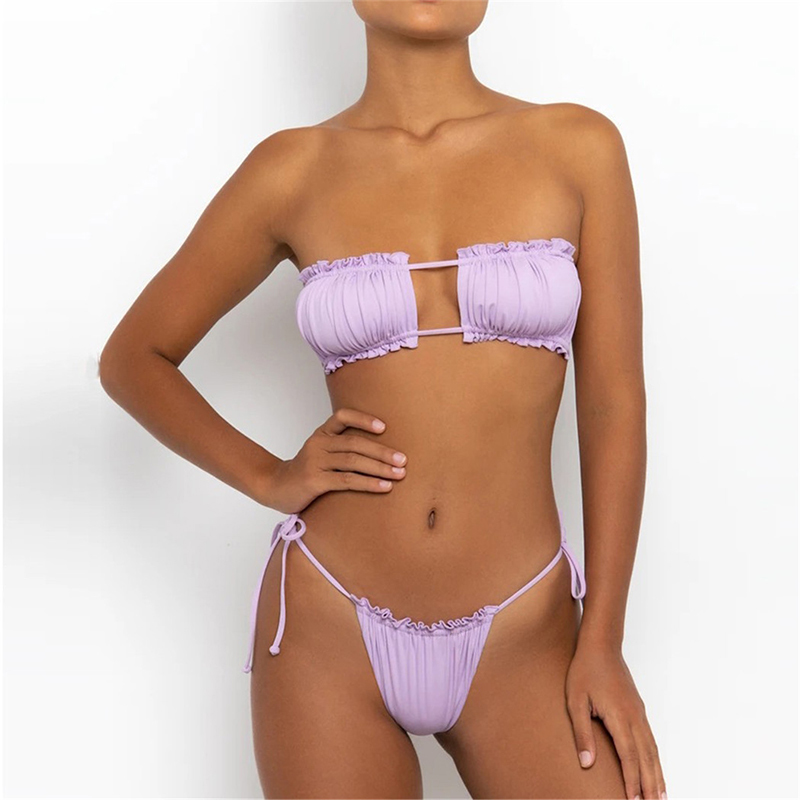 MYTENG Vintage Print Bikini Bandeau 2 Piece Set Swimwear Women Sexy Thong Micro Minin Swimsuit Beachwear String Bandage Biquini 210522