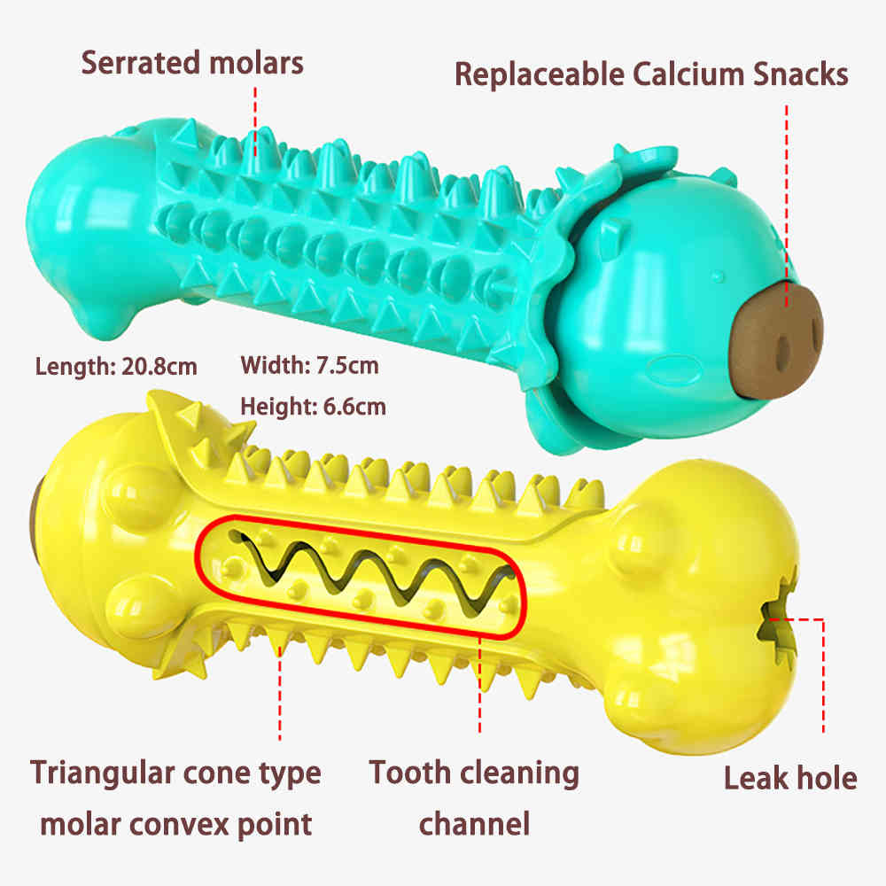 Dog Toy Pig Shape Teething Stick Interactive Toy Molar Leaky Food Bite Toy Float Chew Toys Pet Tooth Cleaning Dogs Toothbrush