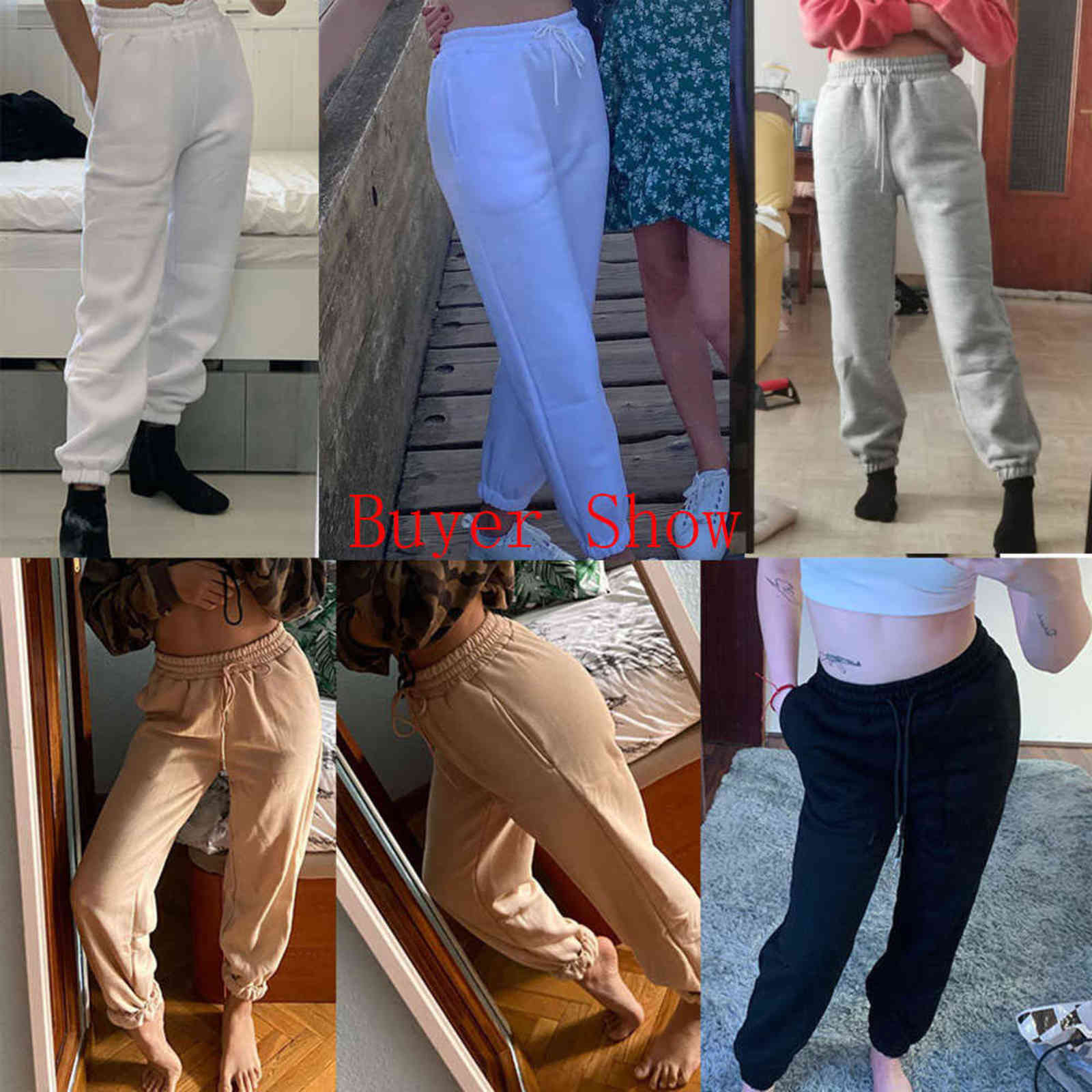 White Fleece Baggy Sweat Pants Women Autumn Winter Sexy High Waist Trousers With Pocket Streetwear Thick Joggers Sweatpants 211115