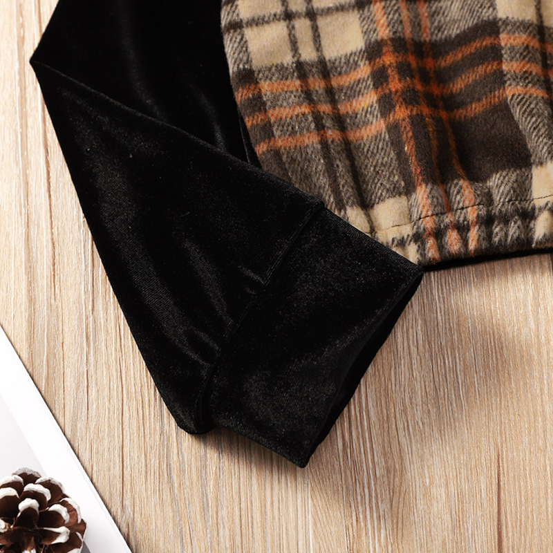 Baby Girls Clothes Sets Spring Autumn Fashion Girl Outfits Black Checked Printed Circle Neck Long Sleeve Skirt Suit For Children Kids Clothing