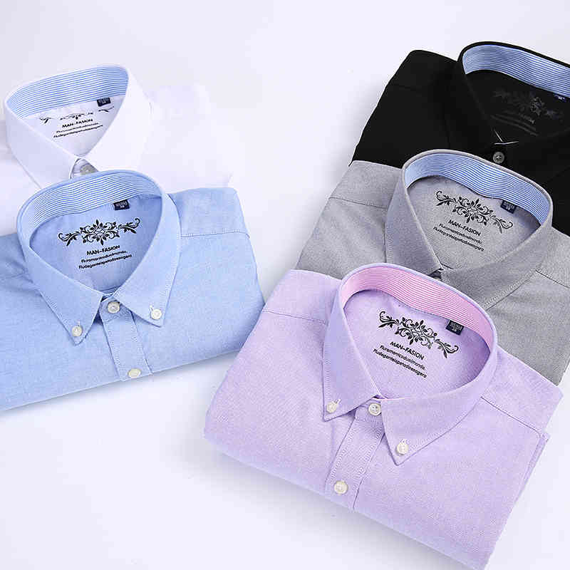 Short sleeve Men's Shirt Summer Button collar oxford fabric slim fit breath comfrotable fashion business mens casual shirts 210410