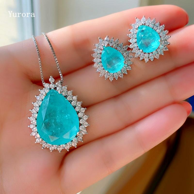 Earrings & Necklace Fashion Water Drop Jewelry Set Paraiba Tourmaline Silver Color Chain Pendant Fine Zirconia Stone Gift, As pic
Earrings & Necklace Fashion Water Drop Jewelry Set Paraiba Tourmaline Silver Color Chain Pendant Fine Zirconia Stone Gift, As pic