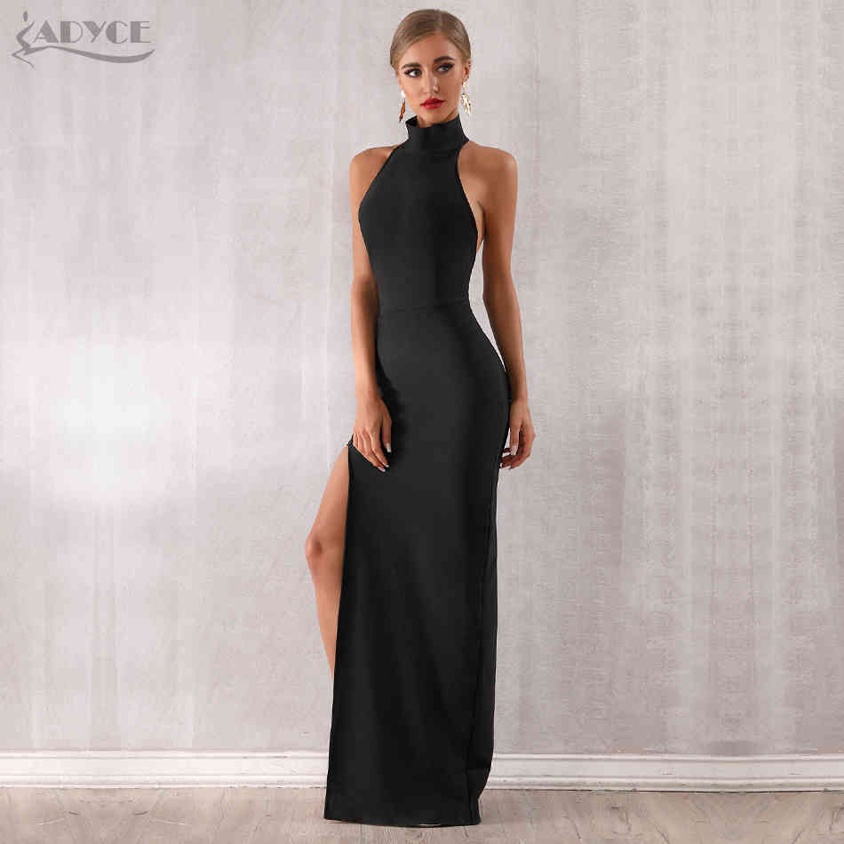 Summer Black Bandage Dress Sexy Sleeveless Halter Hollow Out Maxi Club Celebrity Evening Runway Party 210423
