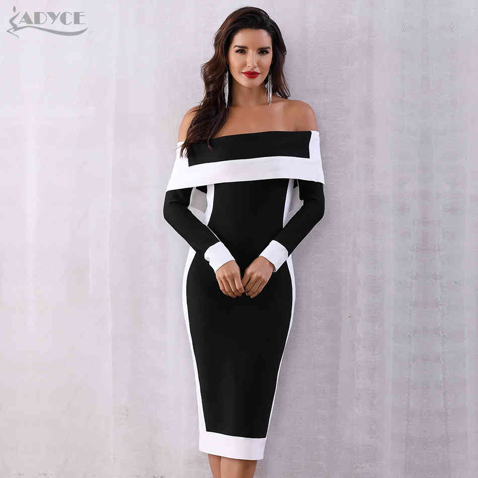 Sexy Winter Bodycon Bandage Dress Women Vestidos Long Sleeve Off Shoulder Club Celebrity Runway Party 210423
