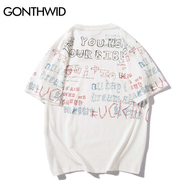 GONTHWID Graffiti Print Casual T Shirts Tee Tops Summer Men Hip Hop Short Sleeve Streetwear Fashion Harajuku Casual Male Tshirts 210707