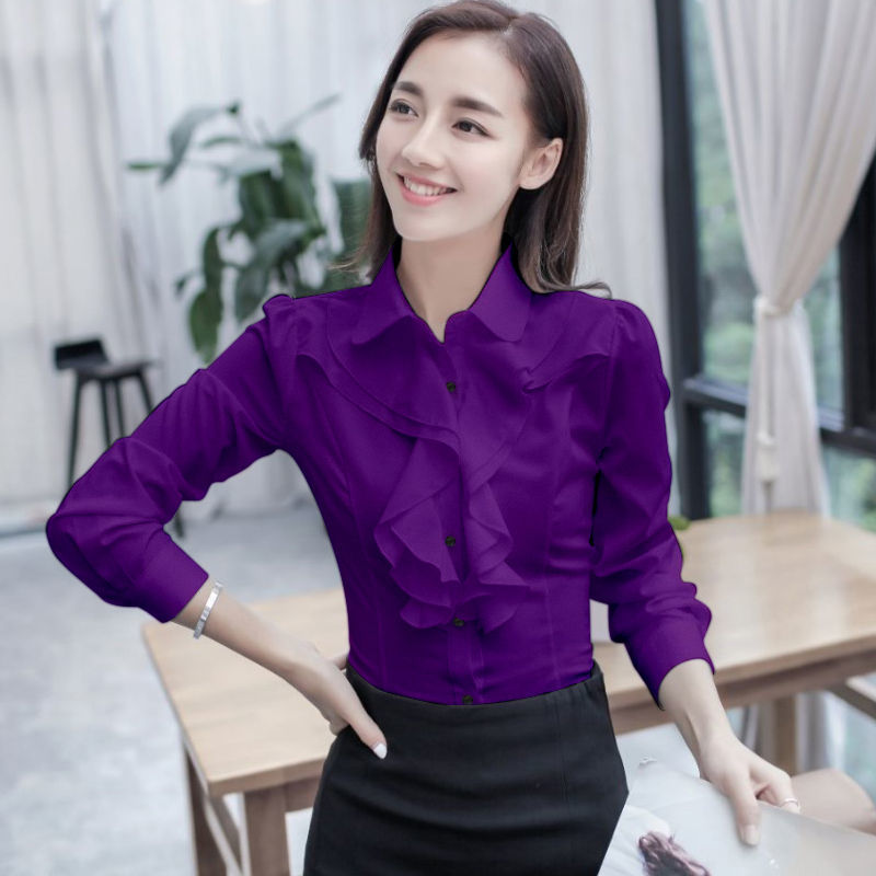 Autumn Winter Women Long Sleeve Shirts Korea Office Lady Turn-down Collar White Shirt Casual Ruffles Blouse Ladies Tops D228 210512