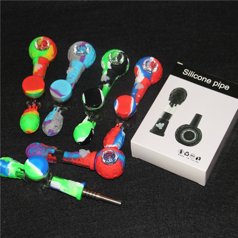 Silicone hand pipes for oil Vs Glass Bubblers with Titanium nail and lid Smoking Pipe function nectar collector
Silicone hand pipes for oil Vs Glass Bubblers with Titanium nail and lid Smoking Pipe function nectar collector