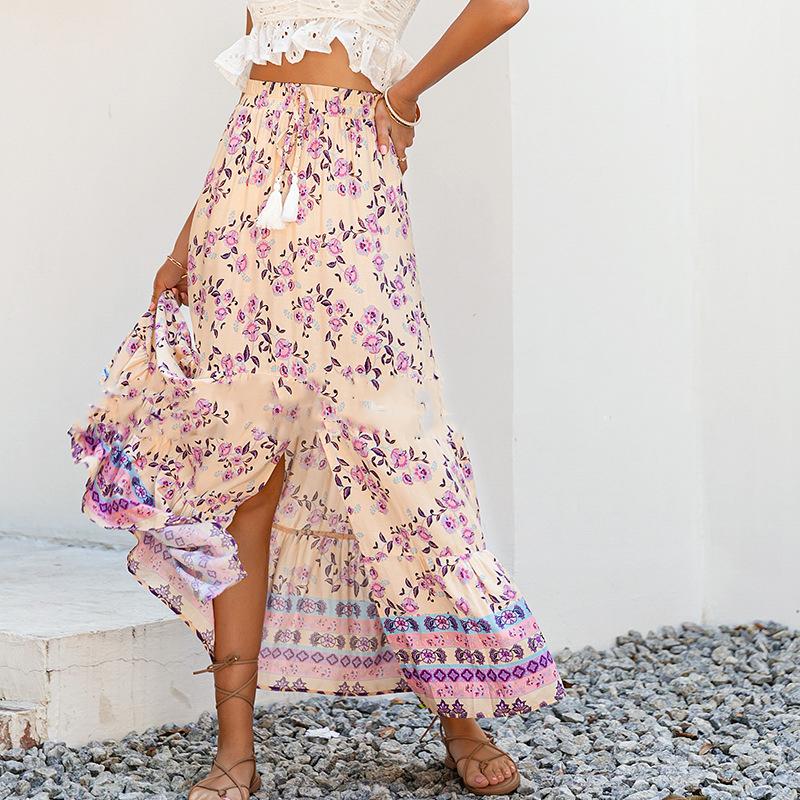 Skirts UETEEY Pants-skirt Purple Flower Front High Waist 2022 A-line For Women Midi Women's Loose Casual Skirt