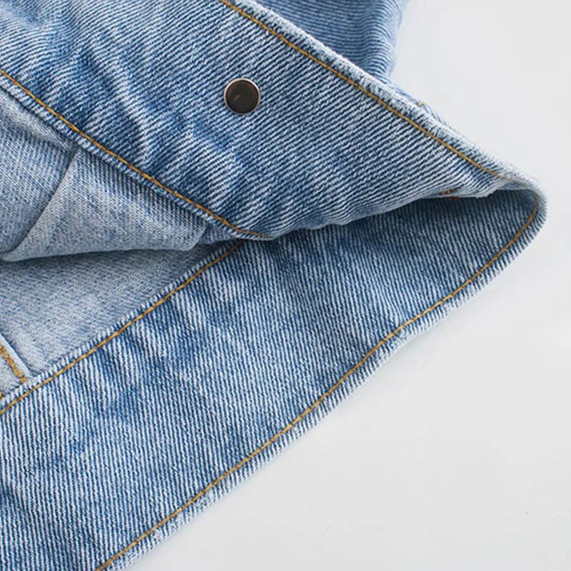 Fashion Blue Denim Jacket Women Streetwear Cotton Long Sleeve Pockets Coat Turn Down Collar Loose Casual Jeans Jackets 210414
