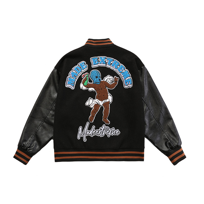 Leather Sleeve Letter Embroidery Mens Womens Windbreaker Jackets Hip Hop Oversize Casual Coat, Black;brown
Leather Sleeve Letter Embroidery Mens Womens Windbreaker Jackets Hip Hop Oversize Casual Coat, Black;brown