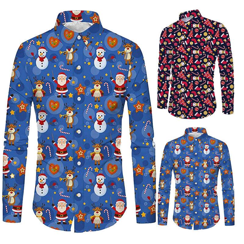 Christmas Style Men' Shirt Lapel Single Breasted Snowman Prined Spring Autumn Casual Fashion Quality Male Blouse Shirts, Blue
Christmas Style Men' Shirt Lapel Single Breasted Snowman Prined Spring Autumn Casual Fashion Quality Male Blouse Shirts, Blue