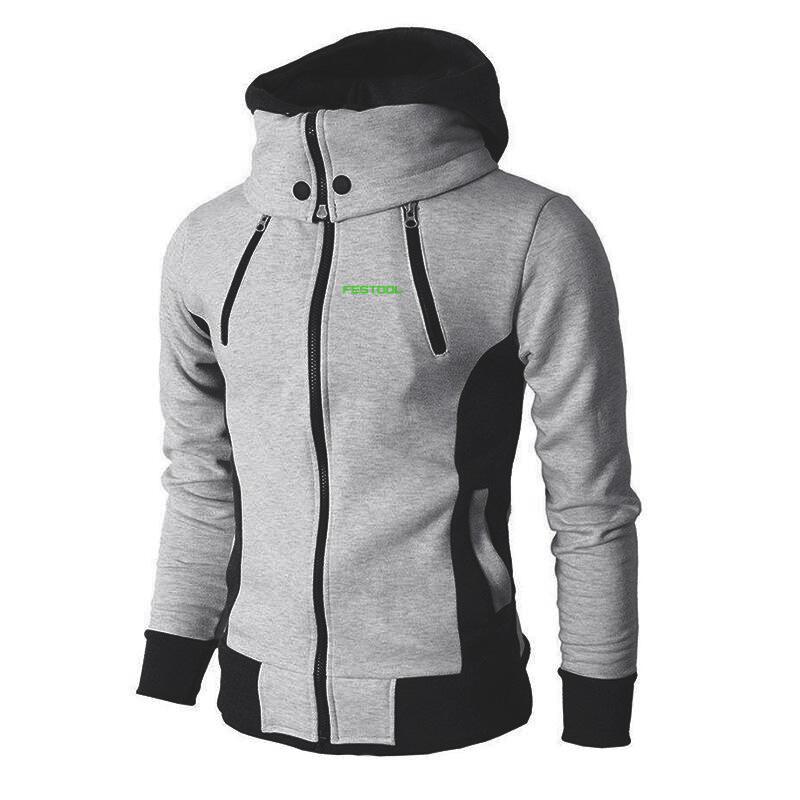 Men's Hoodies & Sweatshirts 2021 Year FESTOOL Solid Color Zip Up Hoodie Classic Winter Hooded Coat Top Long Sleeve Casual Men Delicate Print