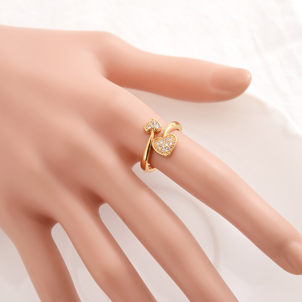 Full Heart Rings Women 24 K KT CZ Stones Fine Solid Gold GF Ring Wedding Engagement Bridal Jewelry Stone Elegant Thickness Accessories