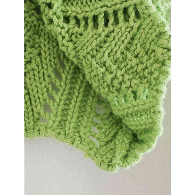 Women Casual Summer Green Sweater Chic Lady Fashion Long Sleeve Single Breasted Knitted Cardigans Hollow Out Sweaters 210421