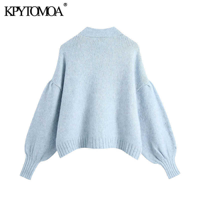 KPYTOMOA Women Fashion Buttons Loose Knitted Cardigan Sweater Vintage Long Sleeve Pockets Female Outerwear Chic Tops 210918