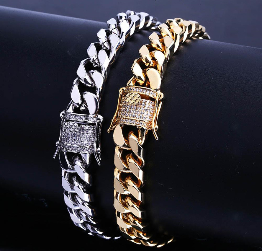 10mm Miami Cuban Link Iced Out Gold Silver Stainless Steel Bracelets Hip Hop Bling Chains Jewelry Mens Bracelet
10mm Miami Cuban Link Iced Out Gold Silver Stainless Steel Bracelets Hip Hop Bling Chains Jewelry Mens Bracelet