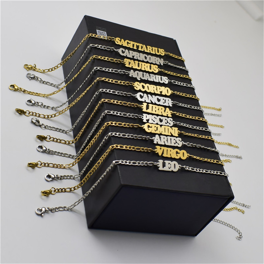 Women Titanium Steel Anklets Chains 12 Constellations Letters Pendant Leg Bracelets Birthday Gift Gold/Steel Colors Foot Chain Amulet Zodiac Sign Jewelry
Women Titanium Steel Anklets Chains 12 Constellations Letters Pendant Leg Bracelets Birthday Gift Gold/Steel Colors Foot Chain Amulet Zodiac Sign Jewelry